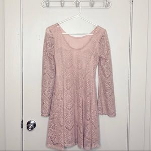 Dusty Pink Lace Dress A- Line Long Sleeves